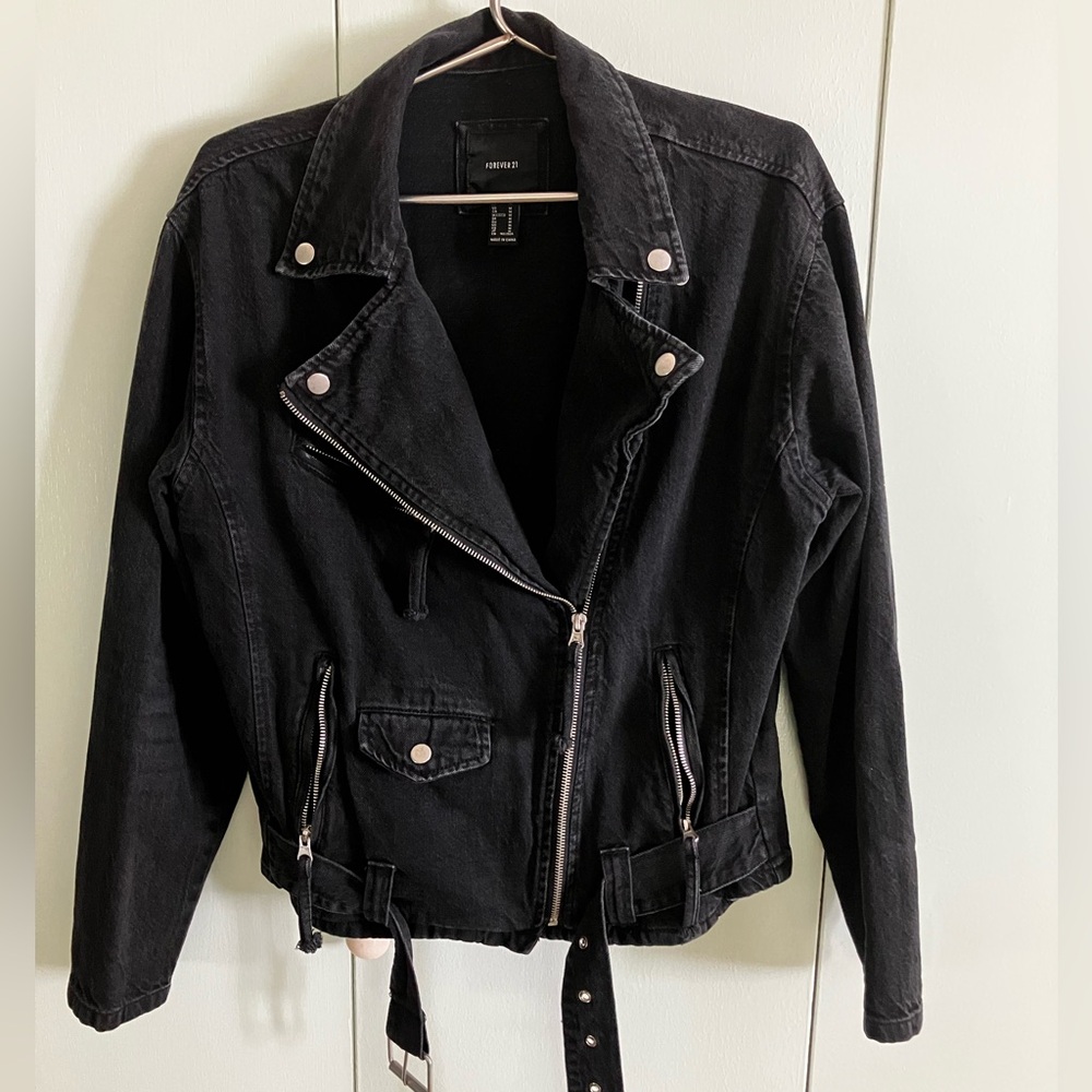 Forever 21 Black Denim Biker Jacket